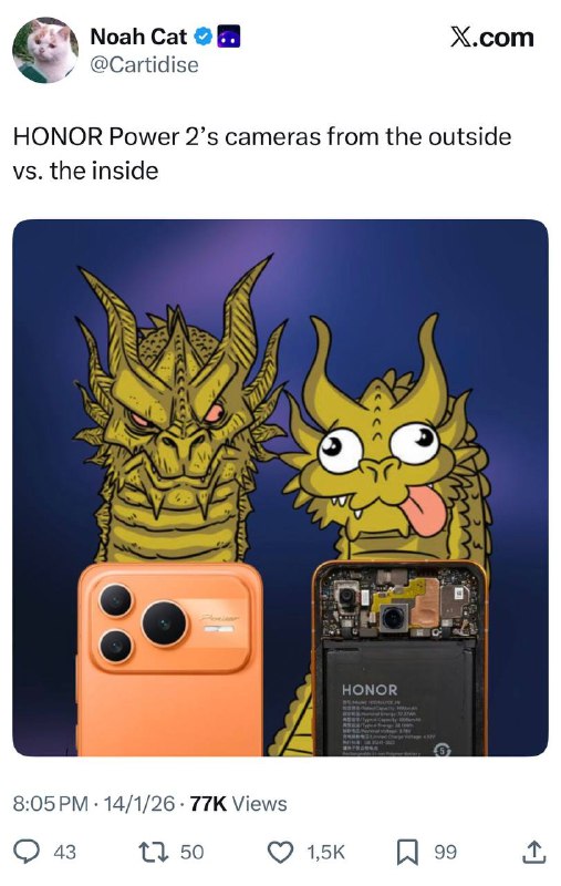 Honor Power 2 Mimics iPhone 17 Pro Design with Controversial Fake Camera Element