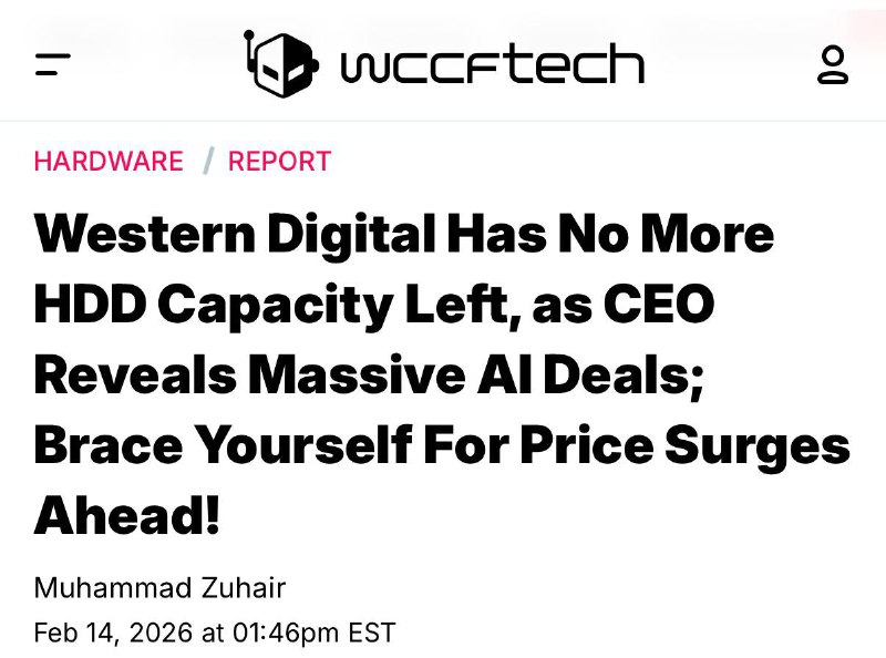 Western Digital Warns of HDD Capacity Shortage and Imminent Price Increases Due to AI Demand