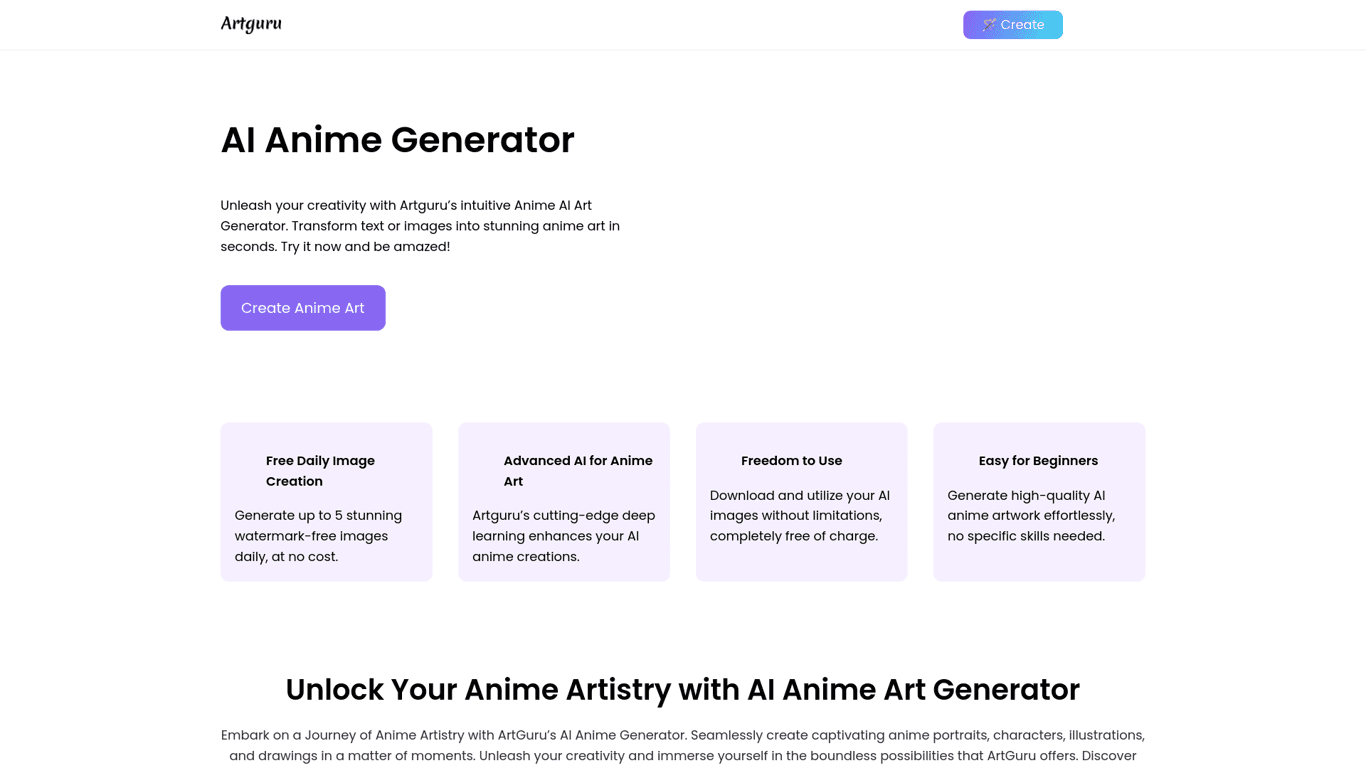 AI Anime Generator By Artguru