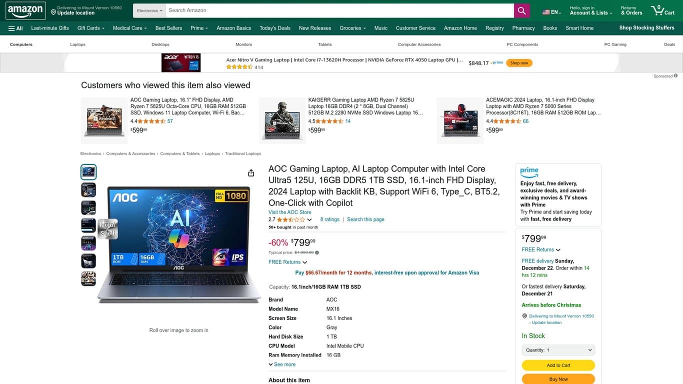 AOC AI Gaming Laptop