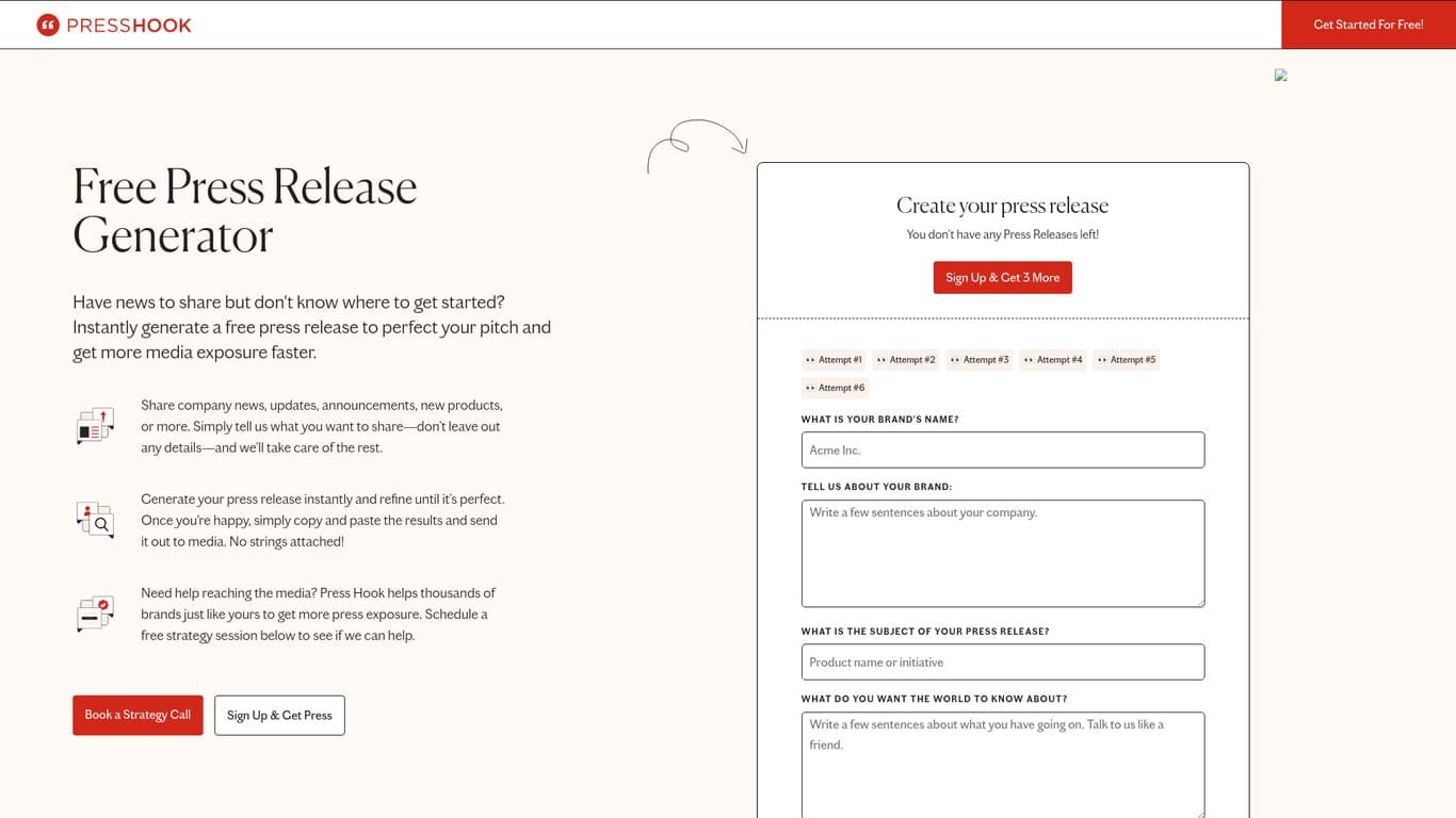 Press Release Generator - Press Hook